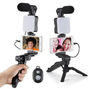Kit Youtuber Completo com Tripé, LED, Microfone e Suporte para Celular – Ideal para Vídeos, Vlogs e Lives