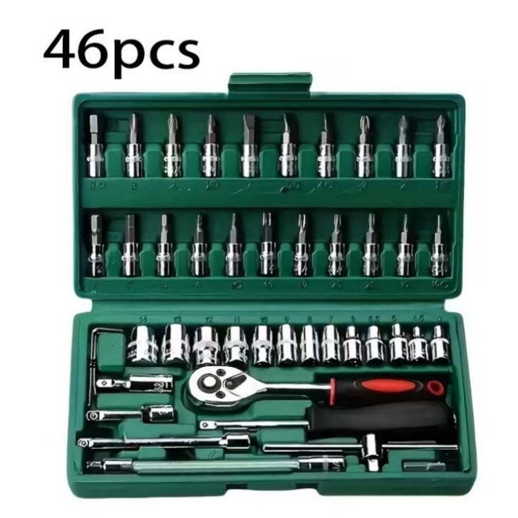 46 Peças Verde Kit Chaves Jogo Catraca Reversível Soquetes Maleta Promoção (2)