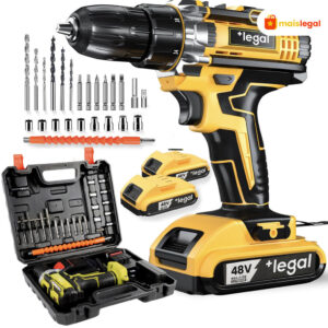 Furadeira e Parafusadeira Sem Fio 26V/48V com 2 Baterias, Maleta e Kit de Ferramentas