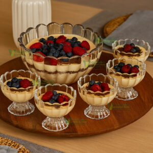 Jogo de Sobremesa 7 Peças Transparente – 6 Bowls 125ml e 1 Tigela 1,1L para Mesa Posta