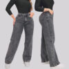 Calça Jeans Feminina Wide Leg Pantalona Cinza Grafite