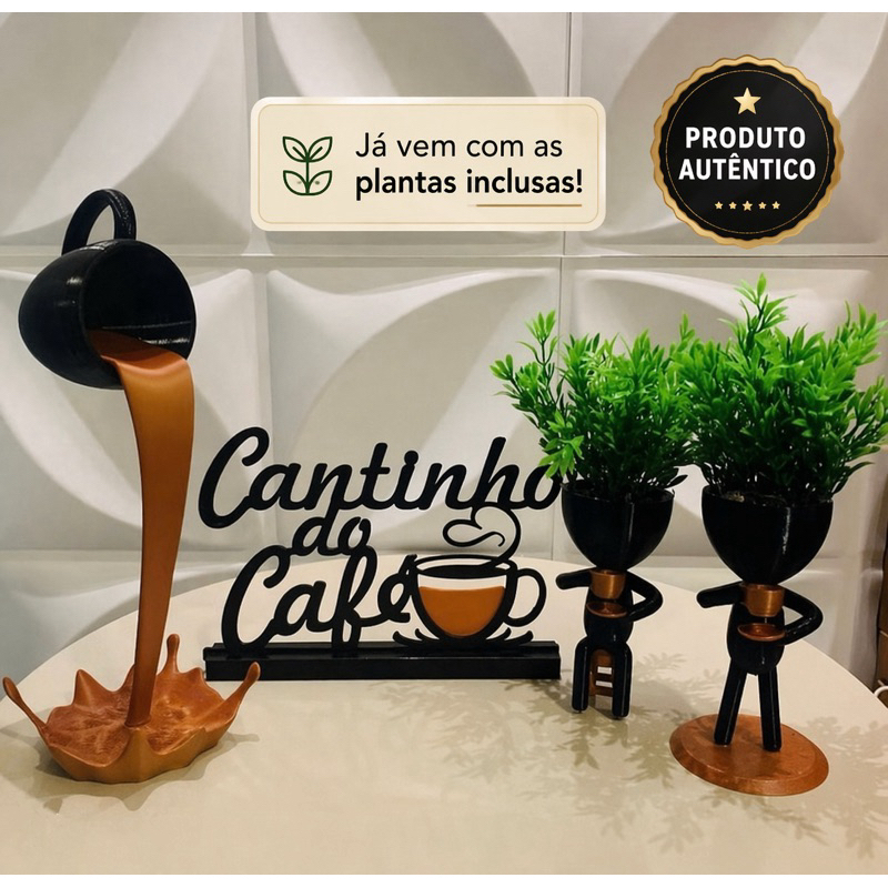 Kit Completo Cantinho do Café – Xícara Flutuante, Letreiro e Bob Decorativo