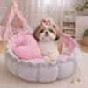Caminha Pet Redonda com Almofada de Coração Rosa – Cama Fresquinha para Gatos e Cães Pequenos