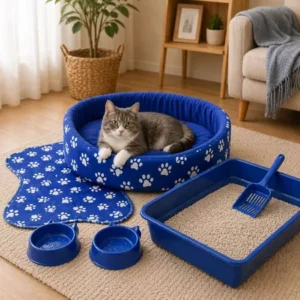 Kit Completo para Gatos – Caminha, Caixa de Areia e Bebedouro Pet