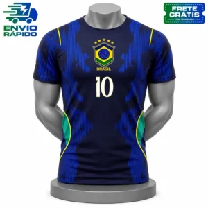 Camiseta Masculina Azul Bordada Estilo Torcedor – Modelo Esportivo Patriótico 2026