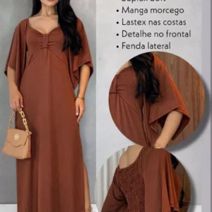 Vestido Longo Feminino com Manga em Suplex Premium – Elegante, Confortável e Versátil