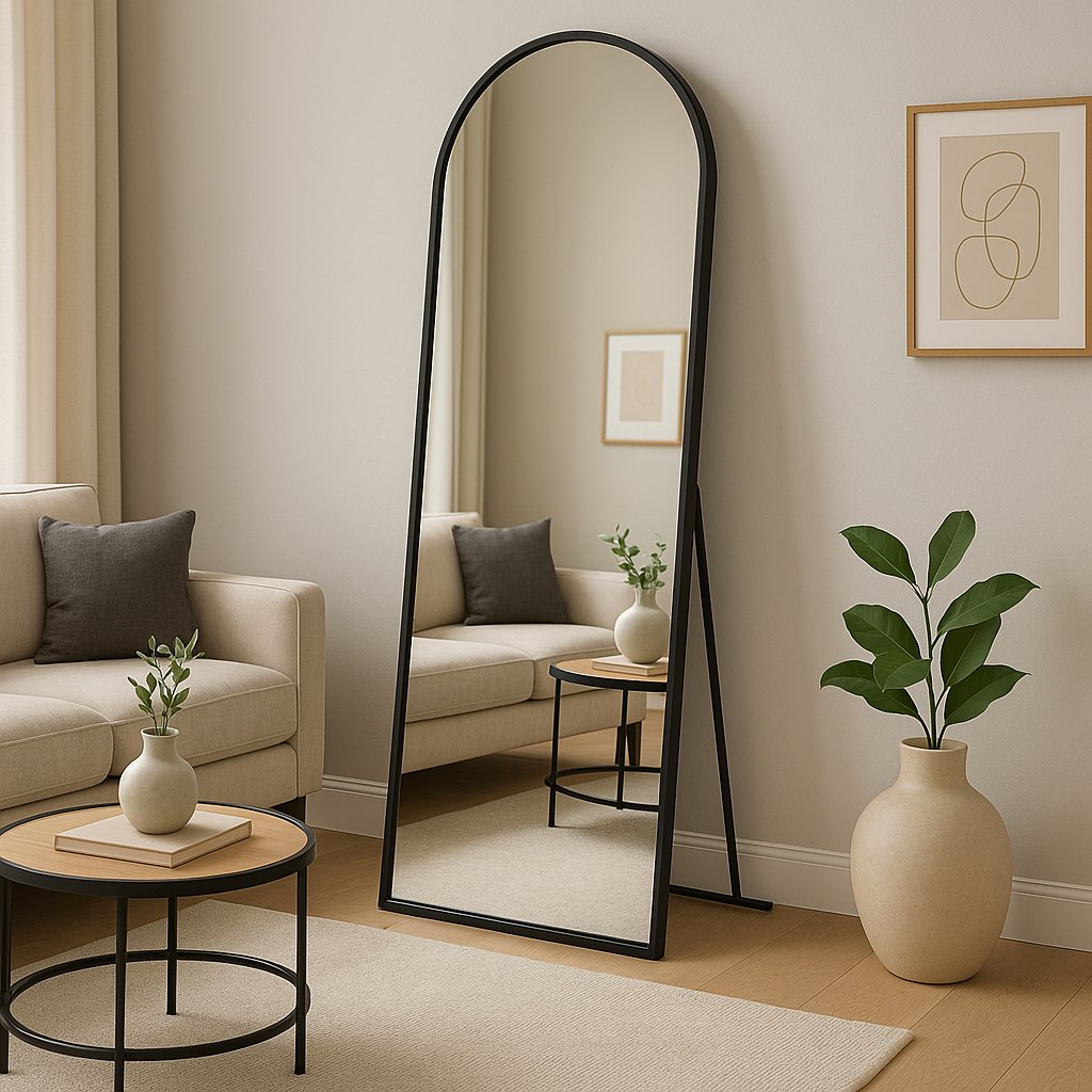 Espelho de corpo inteiro 40x110 cm com moldura, modelo de chão para quarto, closet ou hall de entrada.
