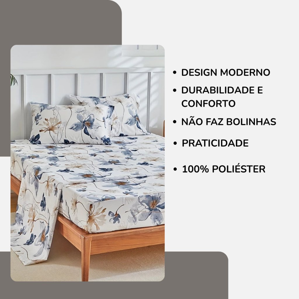 Jogo de lençol com elástico Casal Queen com 3 peças estampadas (7)