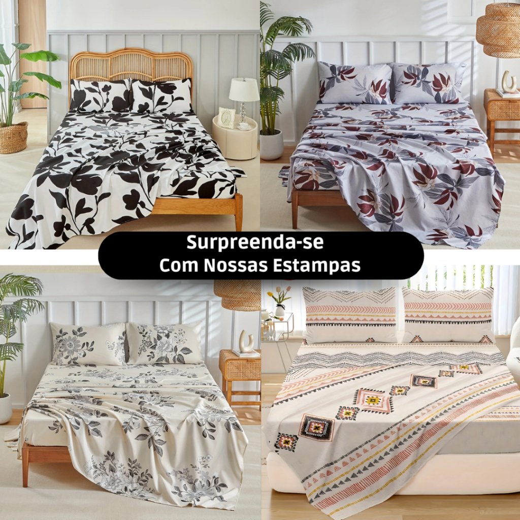 Jogo de lençol com elástico Casal Queen com 3 peças estampadas (9)