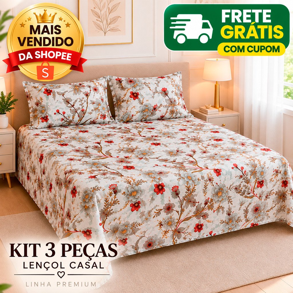 Kit 3 Peças Lençol Casal Percal 500 Fios – Conforto e Elegância