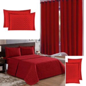 Kit Quarto 4 Peça - Cobre leito + Cortina Roma 2 e 3 m+ 2 Porta travesseiro , Jogo de cama , Decoração, Kit Completo