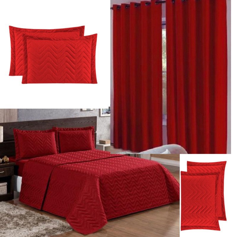 Kit Quarto 4 Peça - Cobre leito + Cortina Roma 2 e 3 m+ 2 Porta travesseiro , Jogo de cama , Decoração, Kit Completo