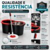 Esfregão de Limpeza Mop Com cabo de 140 cm + 2 Refis - Rodinhas e Cesto Em Inox - Balde Centrífuga - CH