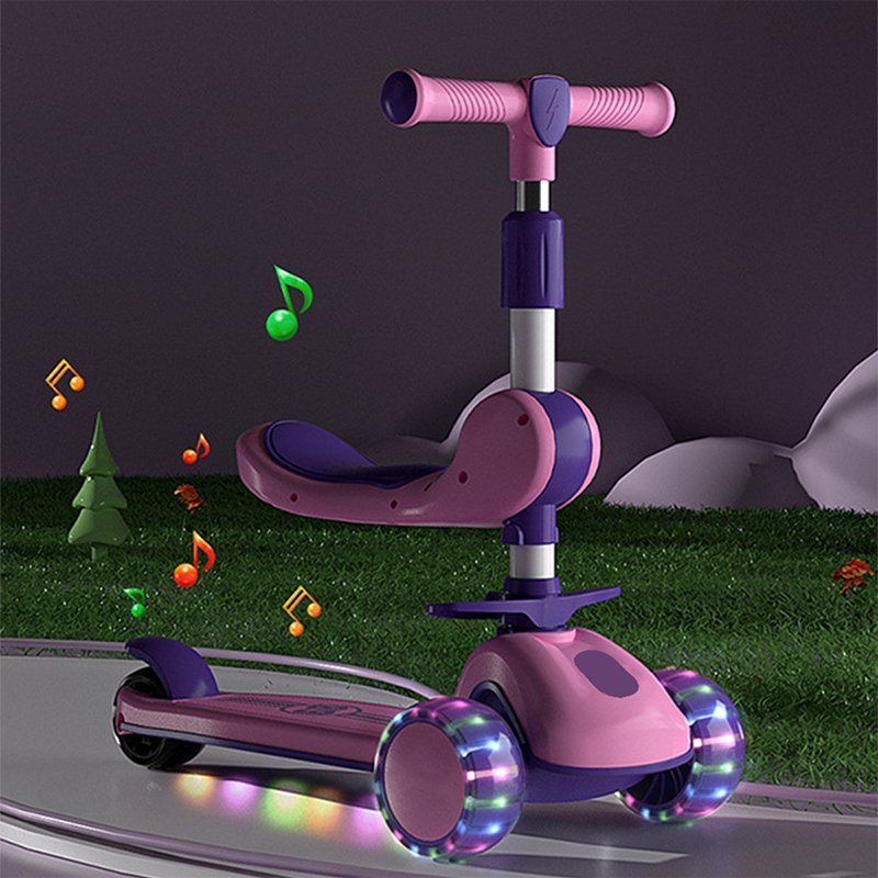 Patinete Infantil com Luz e Som Dobrável, Guidão Regulável Até 60kg Menino e Menina ao Ar Livre-B03 (1)