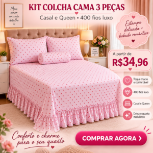 Kit colcha cobre-leito 3 peças estampada 400 fios para cama Casal e Queen