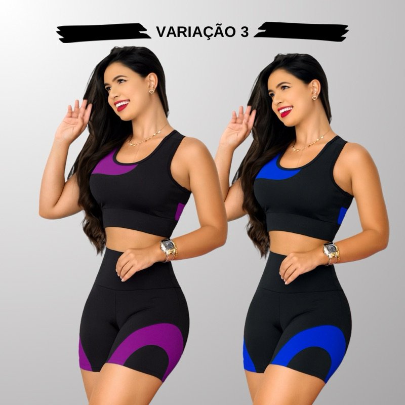 Kit 2 conjuntos de academia feminino com top e short cintura alta (6)